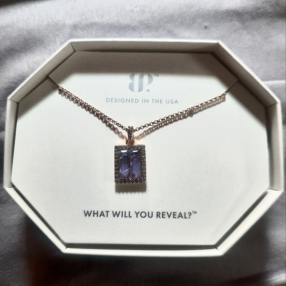 Purple Necklace with Rectangular Pendant and Delicate Chain - Picture 1 of 2